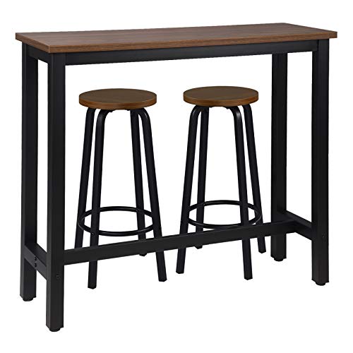 WOLTU Set Mesa de Bar y 2 uds. Taburete de Bar Muebles Cocina Mesa de Bistro Silla de Comedor para Salon Estructura de Metal, MDF 120x40x100cm Haya Oscura BT17dc+BH237dc-2