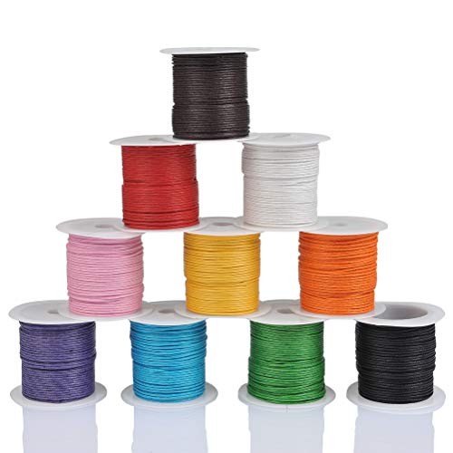 WOWOSS 10 Rollos Hilo Cuerda - Encerado Joyería Cordón Cable 10m DIY Cordón de Algodón para Collar Pulsera Abalorios Cuerda para Manualidades（10 Colores）