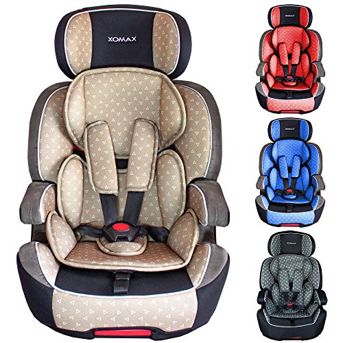 XOMAX XL-518 Silla de Coche con ISOFIX I creciendo con Usted I 9-36 kg, 1-12 años, Grupo 1/2/3 I Arnés de 5 Puntos y arnés de 3 Puntos I Funda Desmontable y Lavable I ECE R44/04 I Beige