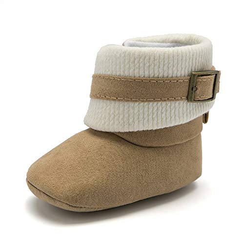 Zapatos de bebé, niños y niñas cálidos Botines de Felpa Zapatillas de Fondo Suave Velcro Primera Silla de Paseo Antideslizante Invierno,Khaki,12cm