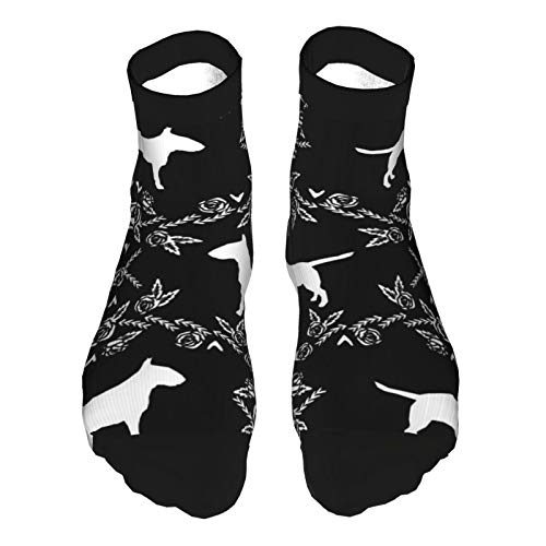 Zcfhike Bull Terrier Floral Dog Breed Black and White Crew Socks for Men - Men's Sport Socks - Athletic Socks