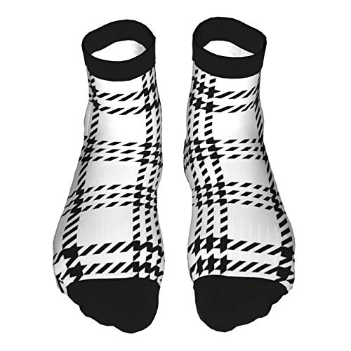Zcfhike Plaid Pattern Black White Mens Athletic Crew Socks Basketball Cushioned Sport Long Compression Socks