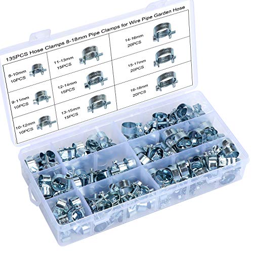 135 piezas Juego de abrazaderas de manguera, 8-18mm Mini abrazaderas de tubería estilo línea de inyección de combustible chapadas en zinc 135 piezas Juego de abrazaderas de manguera, 8-18mm Mini abrazaderas de tubería estilo línea de inyección de combustible chapadas en zinc