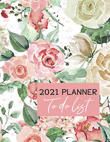 2021 Planner To Do List: LARGE PRINT Monthly calendar organizer with 365 Daily meal tracker, Specialist Contacts, Doctor visit/ appointment, medicine ... log, Beautiful roses flower pink cover