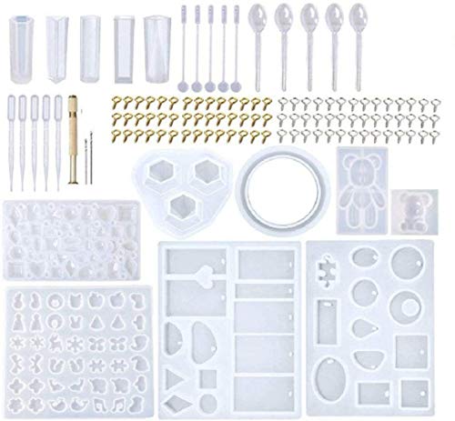 229 unids DIY silicona epoxi resina moldes con herramientas, joyería artesanía fabricación, pendientes/collar/pulsera/móvil. Varias formas, materiales y colores moldes moldes