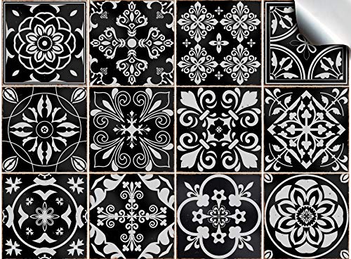 24x Negro Lámina impresa 2d PEGATINAS lisas para pegar sobre azulejos cuadrados de 15x 15cm en cocina, baños Negro