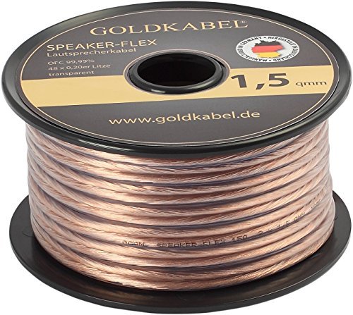 25 M bobina cable dorado 99,99% OFC speaker-Flex 2 x 1,50 mm² cable de colour de pantalla