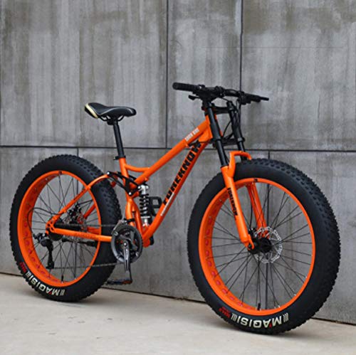 26"Bicicletas de Montaña,24 Velocidad Bikes Bicicleta Montaña,Bicicleta de Montaña para Adultos Fat Tire ,Marco de Acero de Alto Carbono Doble Suspensión Completa Doble Freno de Disco (naranja)