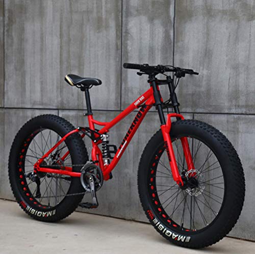 26"Bicicletas de Montaña,24 Velocidad Bikes Bicicleta Montaña,Bicicleta de Montaña para Adultos Fat Tire ,Marco de Acero de Alto Carbono Doble Suspensión Completa Doble Freno de Disco (rojo)