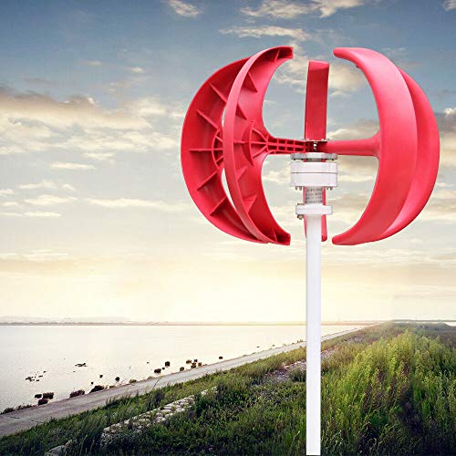 600 W 24 V Eje vertical, turbina de farolillo, sistema de energía eólica vertical, 5 hojas, con controlador, color rojo