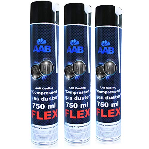 AABCOOLING Compressed Gas Duster Flex 750ml - Conjunto de 3 - Espray Aire Comprimido con un Tubo Flexible, Spray Limpiador, Duster de Aire Comprimido, Spray Aire