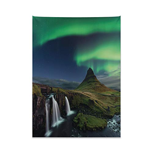 ABAKUHAUS Aurora Boreal Tapiz de Pared y Cubrecama Suave, Cascada De La Noche, Resistente a la Suciedad, 110 x 150 cm, Multicolor