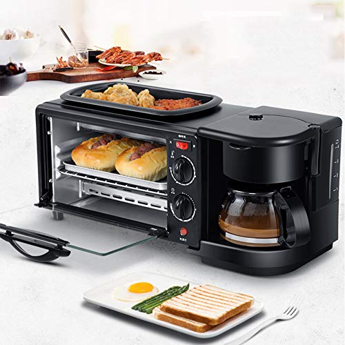 AFF Máquina de Desayuno eléctrica 3 en 1 220V Horno Tostador Cafetera casera Pizza Tarta de Huevo Horno Sartén Máquina para Hacer Pan con Temporizador