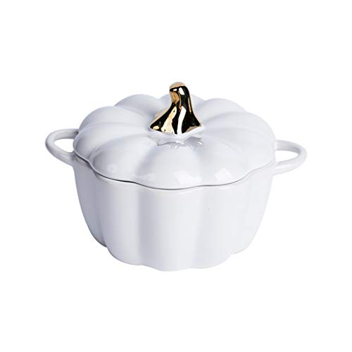 AHAI YU Calabaza de colección de cerámica Vegetal Soup Bowl con Tapa con Tapa Gres Cosecha de Calabaza Plato de Sopa con Asas sopera de Porcelana Fina Caja de Calabaza (Color : White, Size : Large)