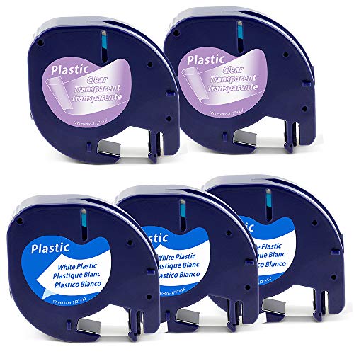 Aken - Cinta de Etiquetas compatible para usar en lugar de Dymo Letratag Cinta Plastico 12mm x 4m negro sobre blanco, transparente, para LT-100h LT-100T LT-110T XR, Plastic Black on White Tape Aken - Cinta de Etiquetas compatible para usar en lugar de Dymo Letratag Cinta Plastico 12mm x 4m negro sobre blanco, transparente, para LT-100h LT-100T LT-110T XR, Plastic Black on White Tape