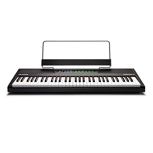 Alesis Recital 61 - Teclado de piano digital eléctrico de 61 teclas semipesadas de tamaño completo, fuente de alimentación, altavoces integrados y 10 voces premium