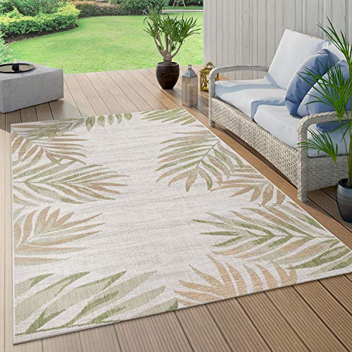 Alfombra Interior Exterior Beige Verde Balcón Terraza Palmeras Hojas Robusta, tamaño:80x150 cm Alfombra Interior Exterior Beige Verde Balcón Terraza Palmeras Hojas Robusta, tamaño:80x150 cm