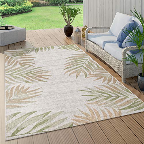 Alfombra Interior Exterior Beige Verde Balcón Terraza Palmeras Hojas Robusta, tamaño:80x150 cm