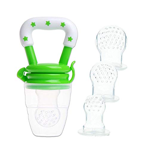 Alimentador de alimentos para bebés Chupete de frutas - Yisscen Chupete para alimentos frescos con 3 tamaños diferentes Reemplazo de pezones de silicona (S, M, L) - Juguete para niños Dentición, Verde Alimentador de alimentos para bebés Chupete de frutas - Yisscen Chupete para alimentos frescos con 3 tamaños diferentes Reemplazo de pezones de silicona (S, M, L) - Juguete para niños Dentición, Verde