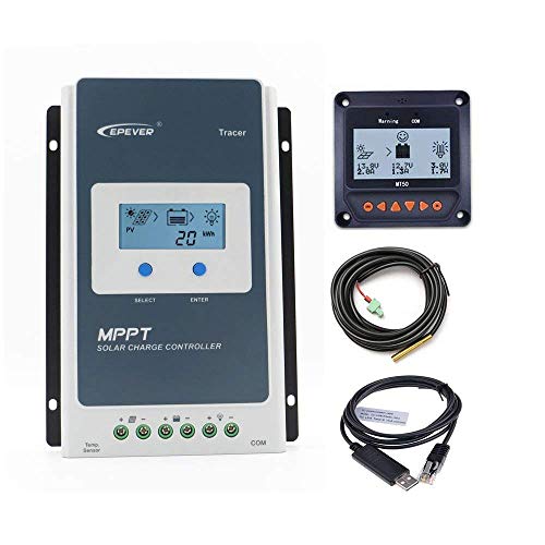 anancooler EPever MPPT Regulador de carga solar 20A Tracer2210AN + MT50 Medidor remoto + Sensor de temperatura 12V / 24V Regulador de batería del panel solar automático (Tracer2210AN + MT50 + RTS)