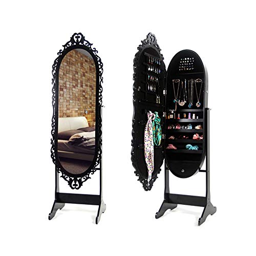 Armario de gabinete organizador de almacenamiento de joyas con cerradura de espejo de pie de longitud completa Para maquillaje dormitorio cosméticos ( Color : Negro , tamaño : 170*47*10cm )