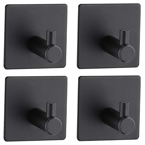 Auralum 4 ganchos autoadhesivos multiusos para la pared, color negro, sin taladrar, montaje en pared, de acero inoxidable, para el baño
