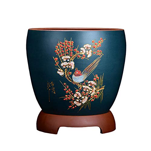 Azul Tiestos de Ceramica con Orificio de Drenaje Hecho a Mano Bonsai Ceramica para Jardinera Interior/Exterior Ø 29 cm x H 30 cm