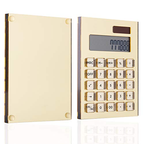 Batería de acrílico de oro transparente + Calculadora básica solar de Draymond Story - Calculadora dual de escritorio para el hogar (pantalla LCD de 12 dígitos)