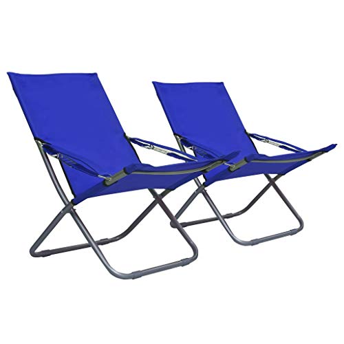 Benkeg Sillas Plegables de Playa 2 Unidades Tela Azul 58 x 76 x 88 cm, en 3 Posiciones, Sillas para Exterior Sillas de Jardín Sillas de Patio Sillas de Terraza