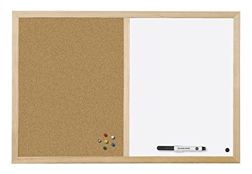 Bi-Office Budget - Pizarra Combinada de Doble Uso Blanca y Corcho, Marco de Pino, 60 x 45 cm