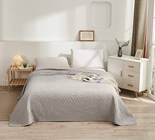 Biancheria Store Colcha para cama de matrimonio, colcha primaveral y verano, de suave microfibra, color gris