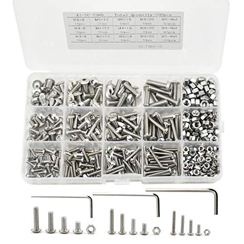 BIGP Juego de 500 tornillos de cabeza hexagonal de acero inoxidable 304 M3 M4 M5 con cabeza de botón de acero inoxidable BIGP Juego de 500 tornillos de cabeza hexagonal de acero inoxidable 304 M3 M4 M5 con cabeza de botón de acero inoxidable