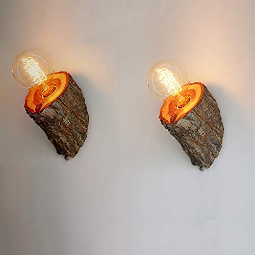 BJClight Lámpara de pared de madera de olmo de montaña rural clásica Lámpara de noche LED de madera maciza Lámpara de pared de madera ligera para dormitorio-2 paquetes