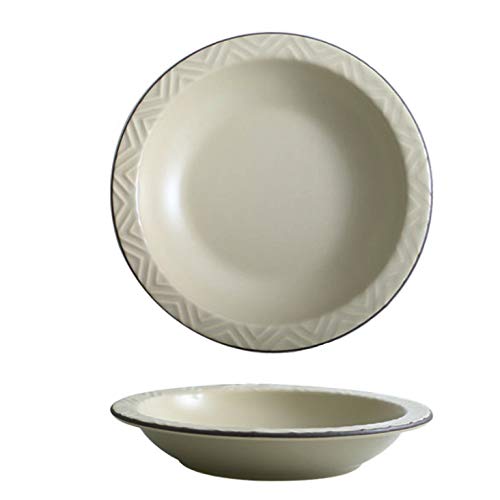 BJF Plato de pasta / plato profundo, blanco lechoso, plato hondo con patrón en relieve, porcelana premium, cuenco sopero, ensaladera, plato de postre, apto para lavavajillas, 21,8 cm (blanco)
