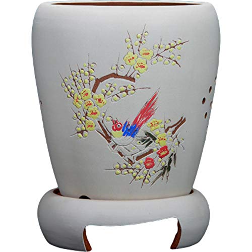 Blanco Mini Maceteros Ceramica con Orificio de Drenaje Hecho a Mano Tiestos Bonsai Ceramica para Plantas Flor Aloe Ø 19 cm x H 27 cm