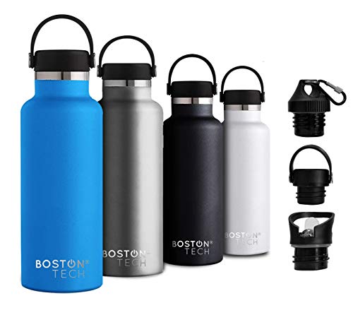 Boston Tech SP2 Botella de Agua Acero Inoxidable con Doble Pared al vacío, sin BPA, Mantiene Bebidas frías por 24h y Calientes por 12h, Reutilizable para Deporte, Gimnasio, Viajes