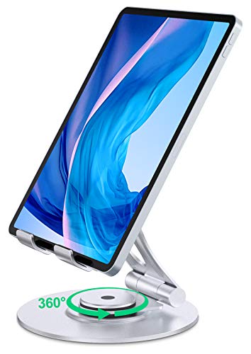 Bovon Soporte Tablet, [Base Giratoria de 360°] Soporte para iPad Plegable y Ajustable, Diseño Antideslizante, Soporte Movil Mesa Aluminio Compatible con iPad, Samsung Tabs, E-Reader (4.7’’-12.9’’)
