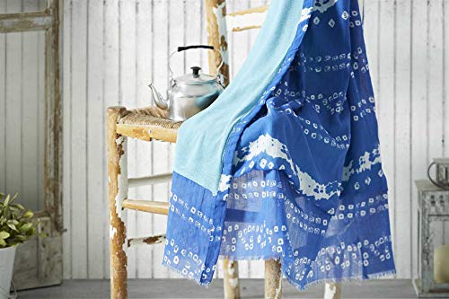 Burrito Blanco Pareo para Playa 197 | Toalla Pareo con Diseño Estampado de Tai Dai de Cenefas Algodón 100% con Reverso de Rizo con Microfibra de 90x165 cm, Color Azul Burrito Blanco Pareo para Playa 197 | Toalla Pareo con Diseño Estampado de Tai Dai de Cenefas Algodón 100% con Reverso de Rizo con Microfibra de 90x165 cm, Color Azul