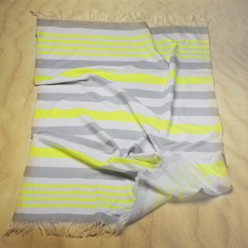 Burrito Blanco Pareo para Playa/Toalla pareo 169 Algodón 90% Poliéster 10% con Reverso de Rizo 90x165 cm con Flecos Estampado de Rayas, Amarillo y Gris