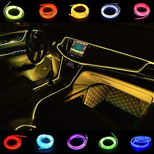 Cable de neón para coche, 5 m, USB, tira LED de 5 V, luces de neón debajo del salpicadero, kit de iluminación para interior de coche, luces LED de cuerda (amarillo)