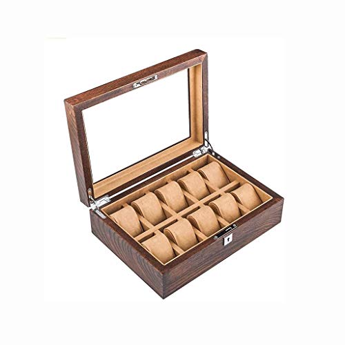 Cajas para relojes Caja De Reloj De Madera Maciza con Cerradura De Madera De Olmo Puro Techo Solar Joyería Organizador Caja De Almacenamiento Caja De Reloj Hombres O Mujeres