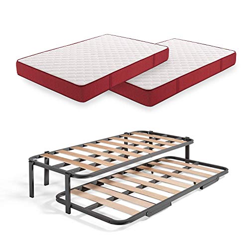 Cama Nido Metálica Reforzada con 6 Patas + 2 Colchones Viscoelásticos Viscoplus 15, 90x180 cm