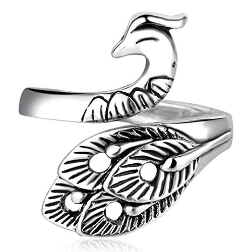Canghai Accesorio de tejer ajustable para ganchillo, anillo de pavo real de plata tridimensional para mujer, boca viva, gancho de joyería vieja, hilo