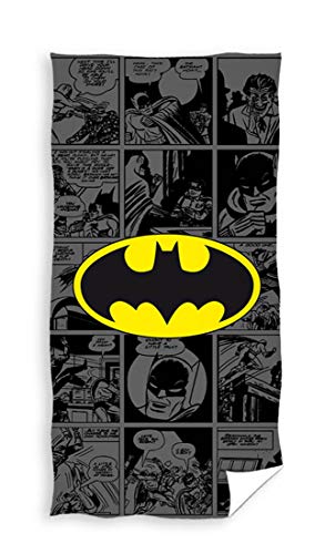 Carbotex Toalla de mano grande de Batman, 70 x 140 cm, algodón, toalla de playa, toalla de baño, toalla de ducha, infantil, artículo para fans de cómic, murciélago