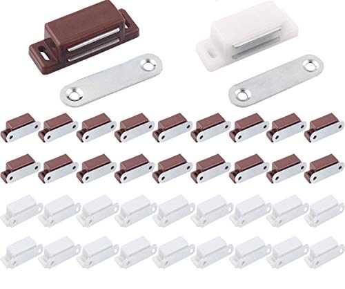 Cerradura de Taquilla,Liuer 40PCS Cerradura Magnética Armario Puerta Magnético para armario de cocina imán capturas Latch pequeño hogar muebles armario(Blanco y Marrón)