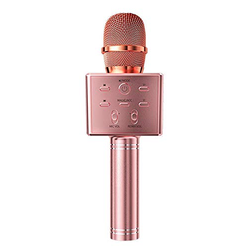 CHSG Micrófono Inalámbrico Bluetooth Karaoke, Más Bajo, Compatible Con Android/Ios/Pc/Aux O Teléfono Inteligente, Infantil Portátil De Mano Speaker Machine Birthday Home Party (Oro Rosa)
