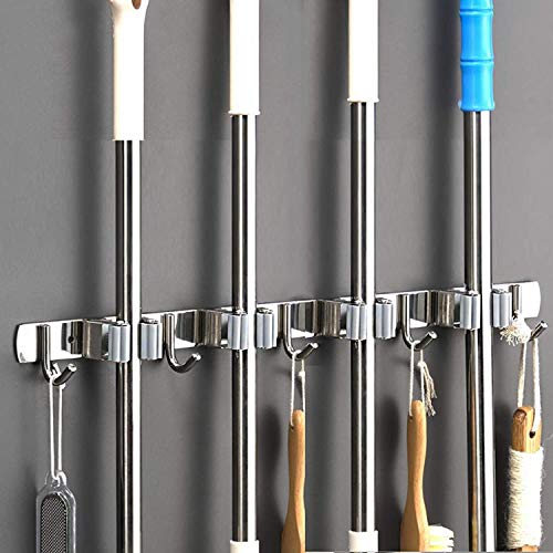 Colgador de Escobas y Fregonas Adhesivos Pared, Acero Inoxidable Organizador Soporte de Escobas y Fregonas para Hogar, Cocina, Garajes( 4 Posiciones y 5 Ganchos) Colgador de Escobas y Fregonas Adhesivos Pared, Acero Inoxidable Organizador Soporte de Escobas y Fregonas para Hogar, Cocina, Garajes( 4 Posiciones y 5 Ganchos)