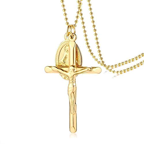Collar Collar de medallón de la Virgen María de acero inoxidable y accesorio de la cruz de Jesús Collar con colgante de oro para hombre de moda Simple Original Varias tendencias Joyería. Regalo Collar Collar Collar de medallón de la Virgen María de acero inoxidable y accesorio de la cruz de Jesús Collar con colgante de oro para hombre de moda Simple Original Varias tendencias Joyería. Regalo Collar