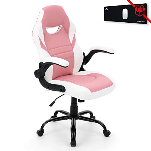 COMIFORT Silla Gaming Suzuka con Espuma de Alta Densidad y Reposabrazos Abatibles con Acolchado y Tapizado. Silla Gamer de Respaldo Alto Tipo High Back con Diseño Racing en Piel Sintética. Color Rosa