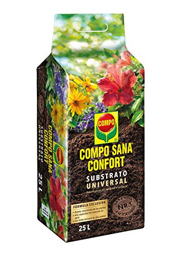 Compo Sana Confort Universal Substrato de calidad para macetas con 12 semanas de abono para plantas de interior, terraza y jardín, 50% menos de peso, Substrato de cultivo, 25 L, 1114604011